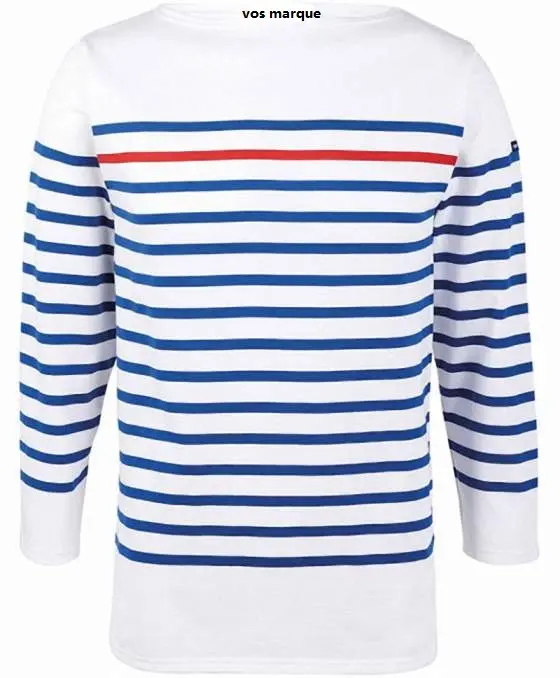 T-shirt à rayures bleu marine blanc 100% coton pour homme, col rond, manches longues, chemise de marin français