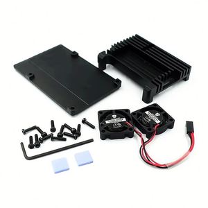 Para Raspberry Pi 4 3 Modelo B 3B Plus Funda de aluminio con ventilador de refrigeración dual Carcasa de carcasa de metal para RPI Raspberry Pi 4 3 Modelo