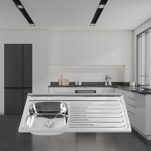 304 çelik tek kase sağ tahliye borusu mutfak lavabo seti yıkama pişirme için çok işlevli paslanmaz çelik mutfak lavabo - Product Image 6
