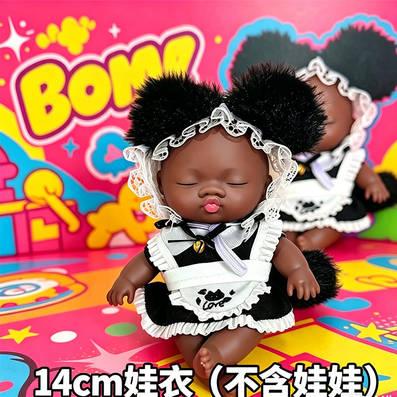 Ropa de muñeca de sirvienta: tocado, delantal, ropa, cola.