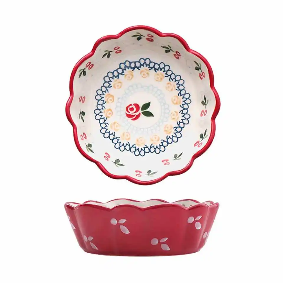 Beliebte Kirsche unter glasiertem Porzellan Abendessen Suppe Schüssel Abendessen Set Keramik schale mit Blumen Design Geschirr