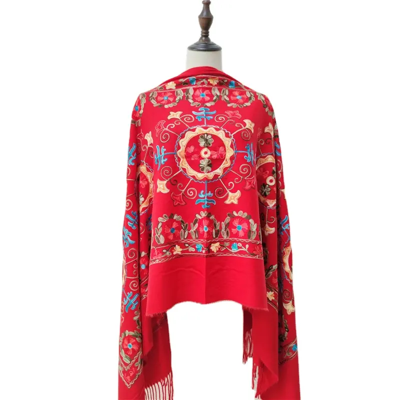 OEM女性用刺繍カシミアショールスカーフ卸売