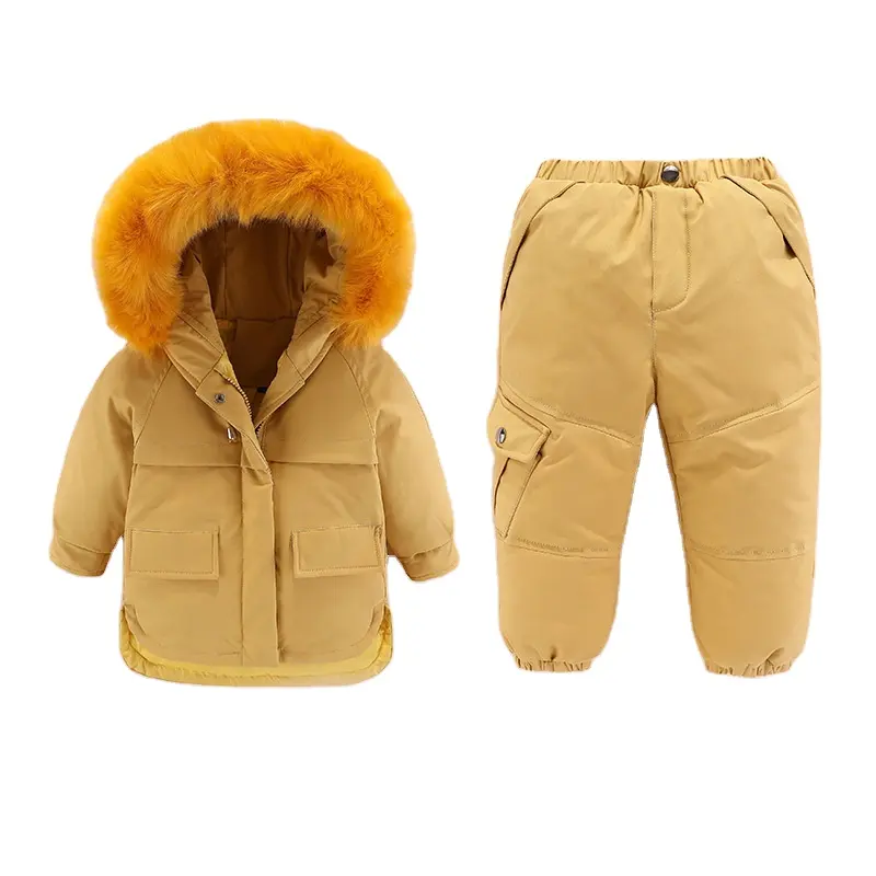 Dollplus सर्दियों बच्चों के कपड़े लड़कियों को लड़कों नीचे कोट बच्चों गर्म Snowsuit ऊपर का कपड़ा + पैंट 2pcs सेट बच्चों की सर्दियों जैकेट