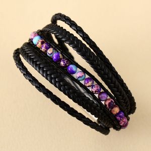 Heren Trending Design Meerlagige Lederen Manchet Armbanden Met Magnetische Sluiting Modieuze Bedelarmbanden - Product Image 5