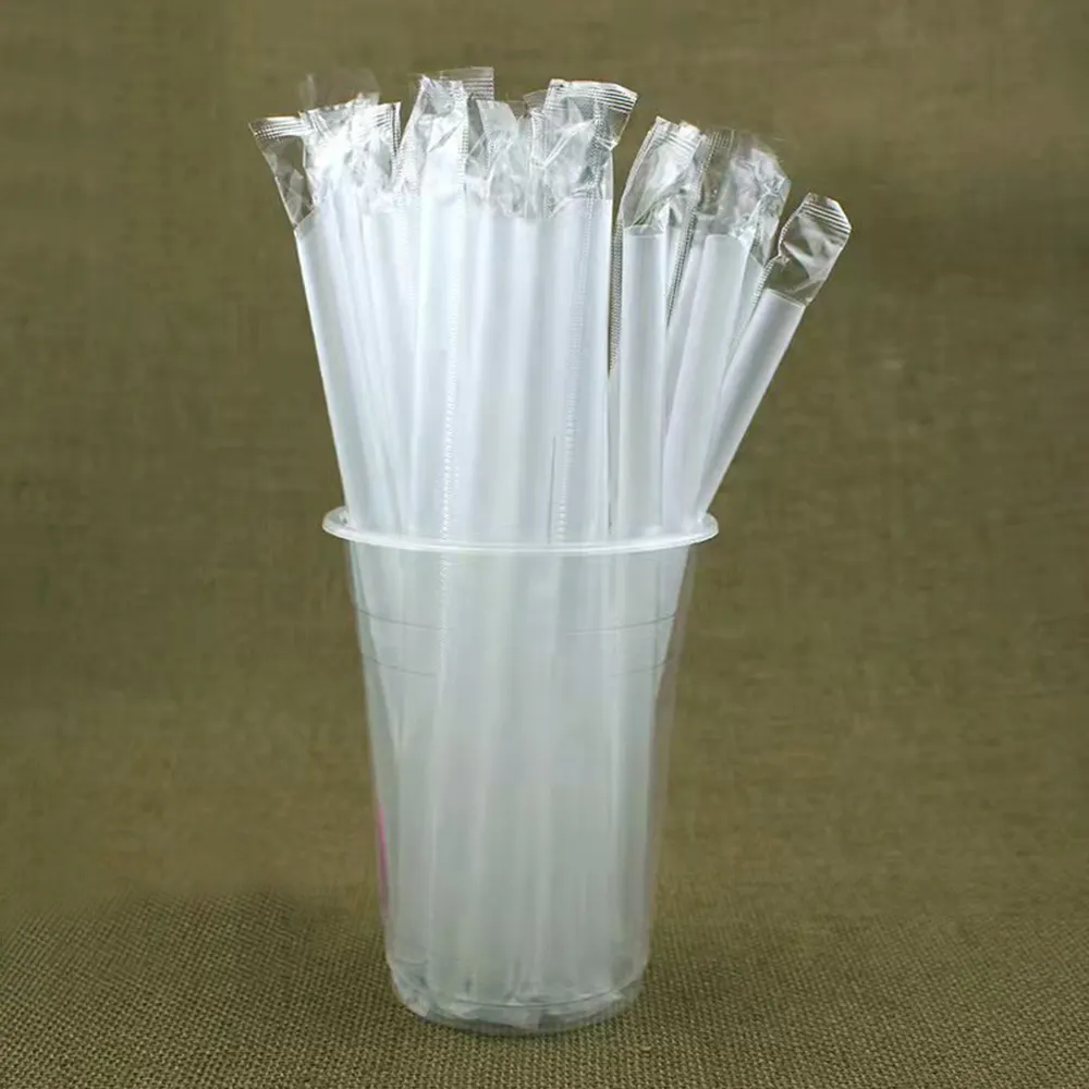Disposable Boba clear plastic Straw Individually Wrapped PP Drinking Straws for bubble milk tea