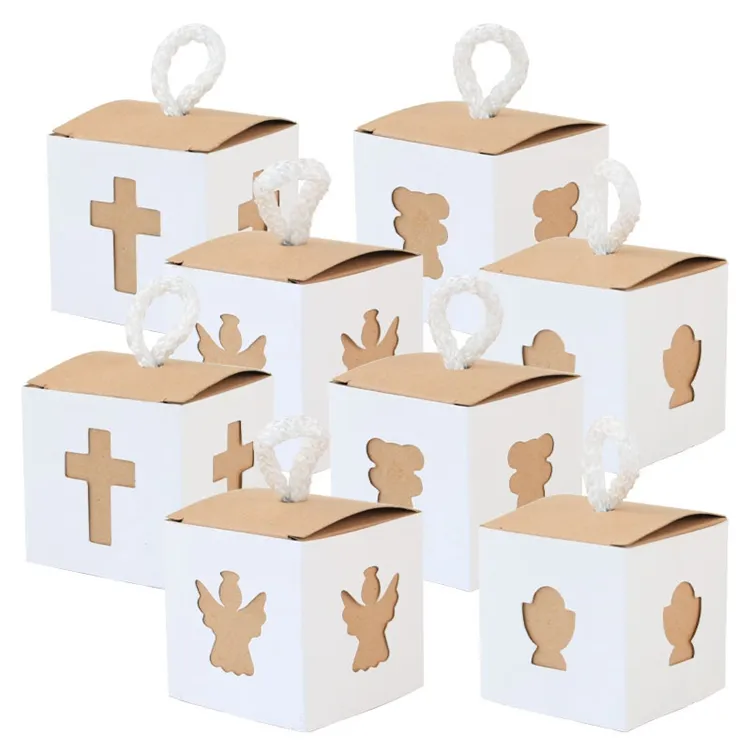 Caixa de presente de batizado, caixa de presente 2.2x2.2x2.2 polegadas para batismo, lembrancinhas de anjo cruz h0600