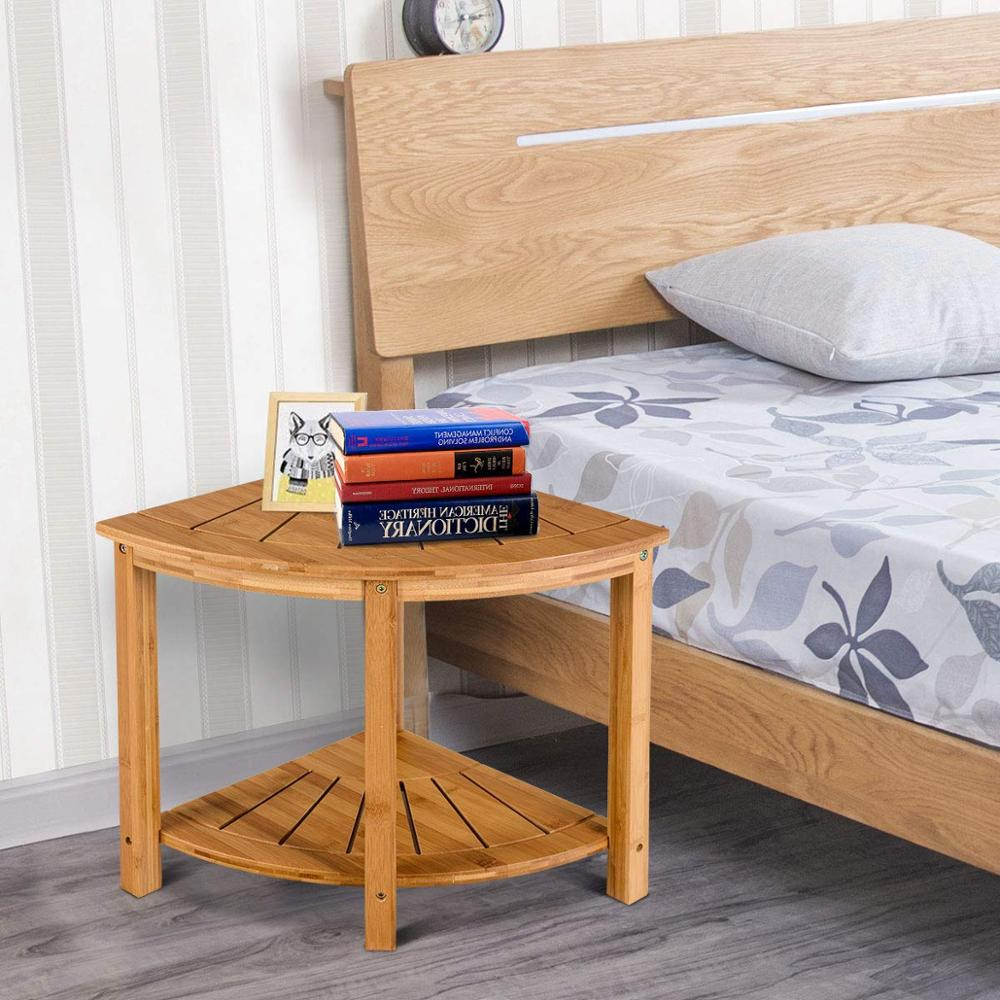 Shower Stool Bamboo Bench with Shelf Waterproof 2-Tier Wood Storage & Seat for Bathroom, Shower