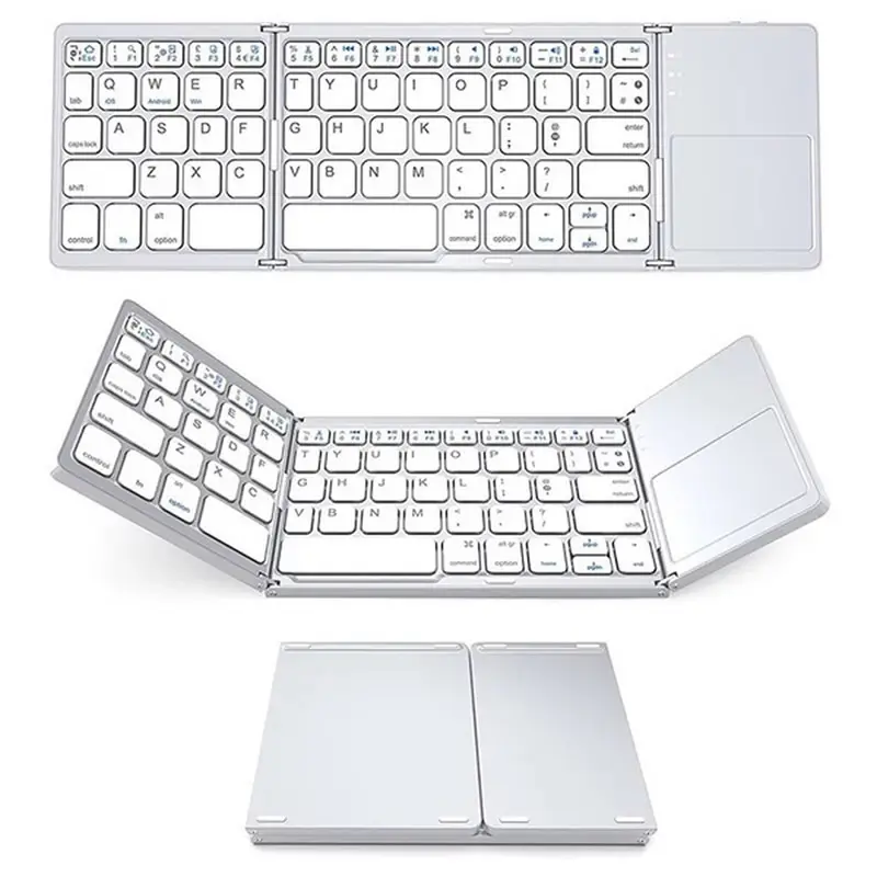 Keyboard Mini Portabel Lipat Tiga Keyboard Aloi Sangat Tipis Nirkabel Dapat Dilipat Touchpad Keypad untuk IOS Android Windows Ipad