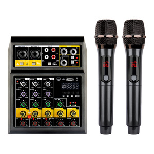 Çift kablosuz mikrofon kayıt masaüstü ses mikseri 4 kanal DJ mikseri ile stüdyo ses kartı mikser - Product Image 1