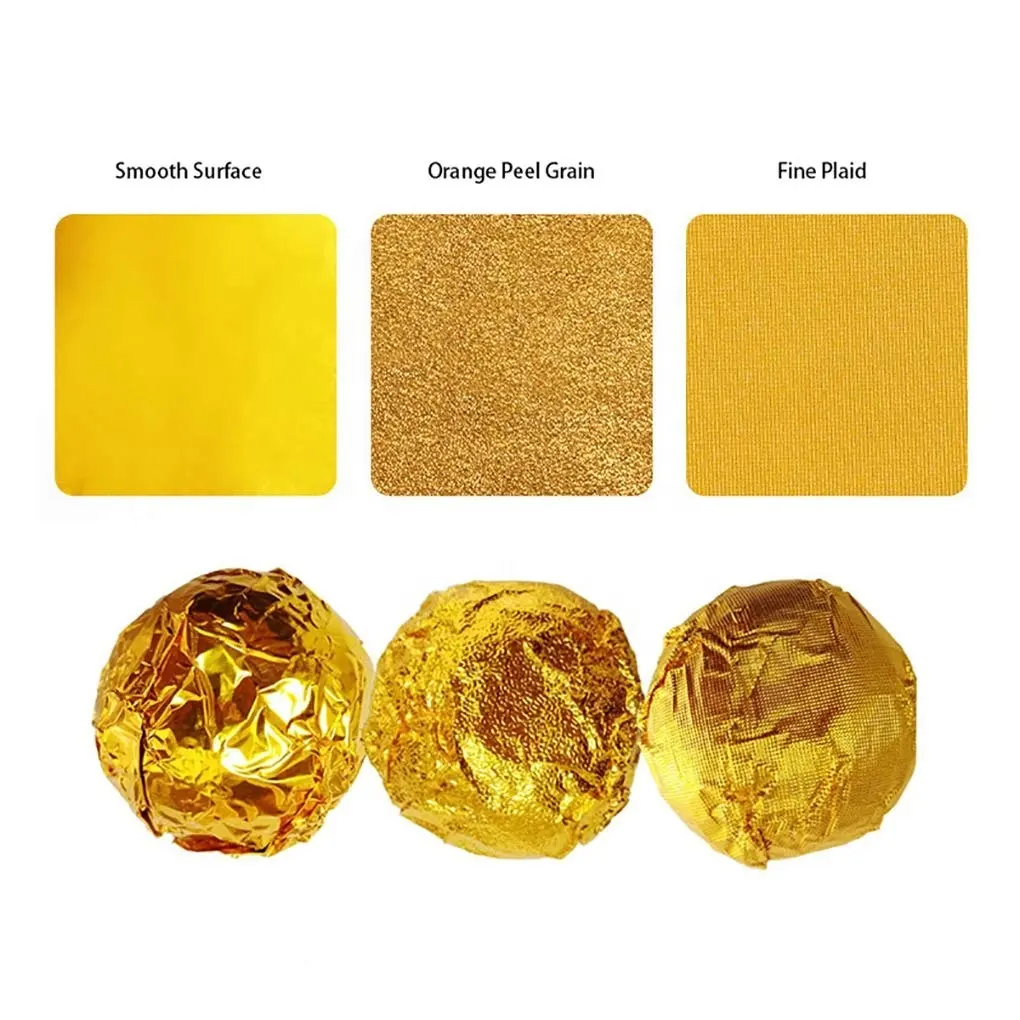 رقائق الألومنيوم الذهبية الأفضل مبيعًا 12 ميكرون 15 ميكرون لفة طعام ناعمة لتعبئة الشوكولاتة المطبوعة الملونة