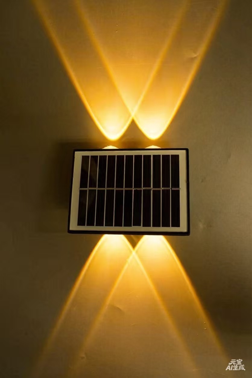 Lampada da parete solare a 4 luci, luce giallo dorato.