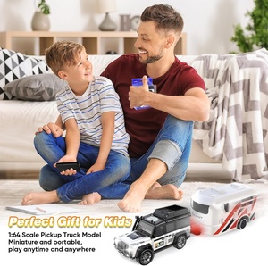 DWI Dowellin 1:64 ölçekli uzaktan kumanda araba çocuklar için Mini RC oyuncak arabalar işıkları ile alaşım araba pikap oyuncak kamyon römork ile - Product Image 6