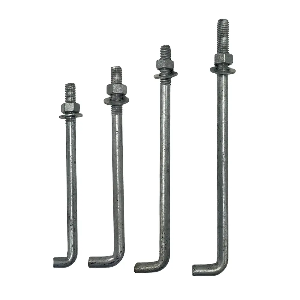 Galvanized Carbon Steel Plain Carbon Steel J Type Hook Anchor Bolt with Nut and Washer