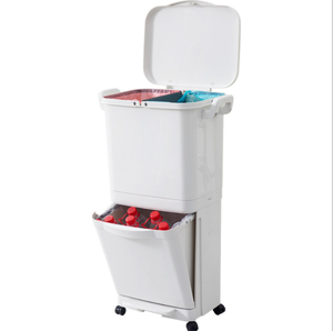 Cubo de basura de clasificación de estilo japonés, separación en seco y húmedo, doble capa, para cocina, hogar, con pedal de tapa