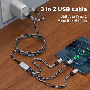 工厂新设计5合1 usb电缆制造商1.2m 2A双USB A USB C公到C型微型B快速充电电缆 - Product Image 4