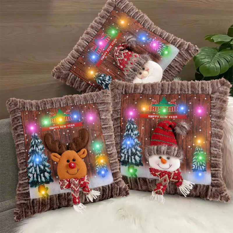 40x40cm Christmas Pillow Covers Luxury Christmas Cushion Cover With LED Lights For Christmas Decoration Supplies