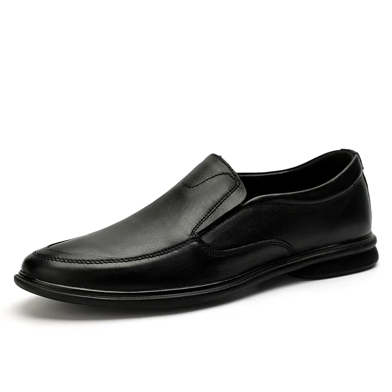 حذاء رجالي من الجلد الطبيعي حذاء بدون كعب مقاس 38-45 حذاء جلد كاجوال أسود بني