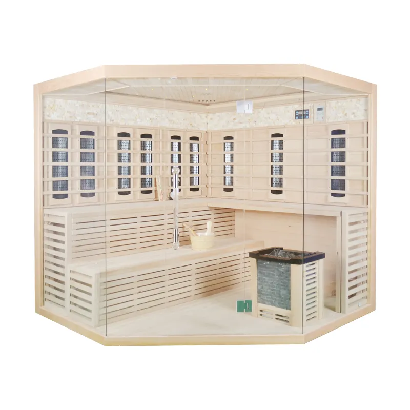 Kanada hemlock sauna 6 kişi uzak kızılötesi sauna buhar ıslak duş sauna