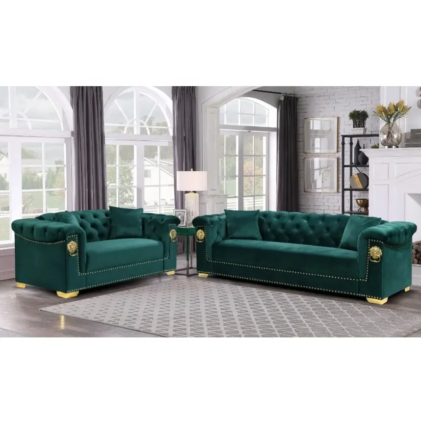 Nova tecido estilo clássico nórdico Chesterfield conjunto de sofás de veludo tufado estofados para sala de estar