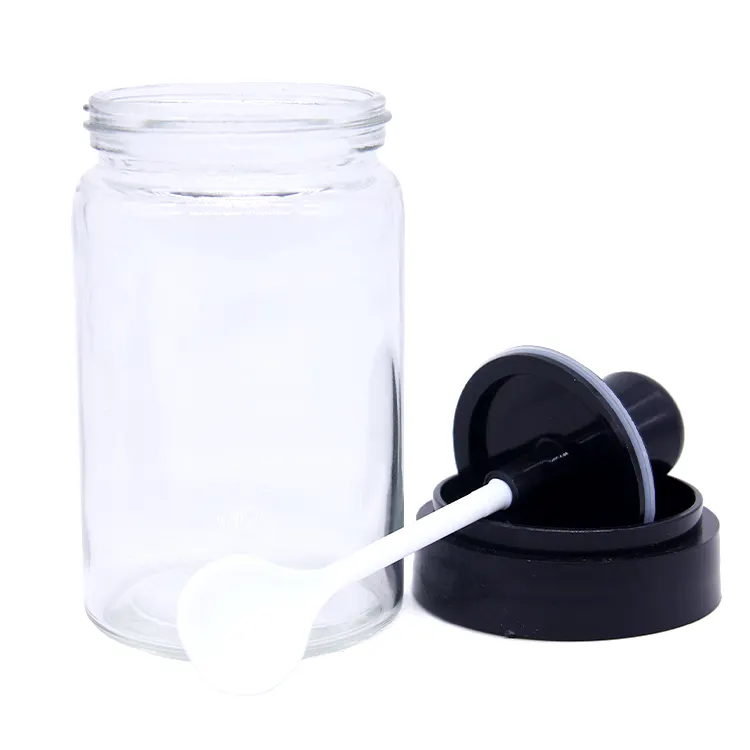 Tapa de plástico para cuchara, botella de cristal hermética para té, café, especias y botella de vidrio, 250ml