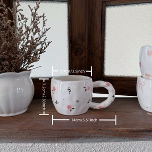 手作りセラミックコーヒーカップ不規則なツイストハンドルカラフルなハートストライプパターン朝食アフタヌーンティーラテカップ - Product Image 3