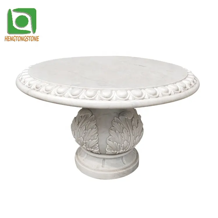 Natural White Marble Hand Carved Round Table Sculpture