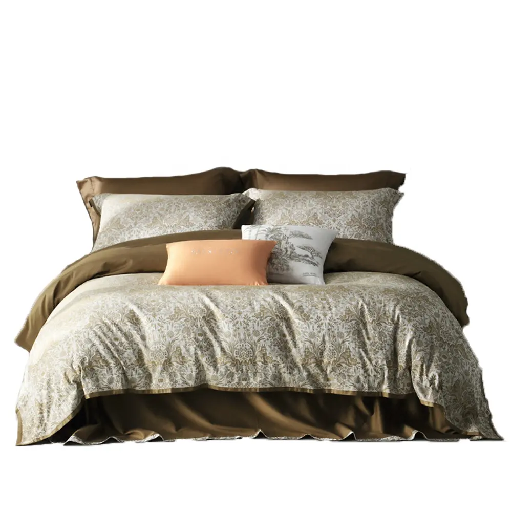 Set da letto Set di biancheria da letto di lusso Set di quattro pezzi di cotone a fiocco lungo di lusso leggero Jacquard tinto in filo Set di fiori rossi