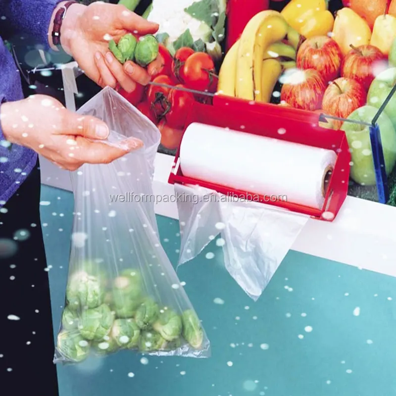 Bolsa plana de plástico HDPE transparente, rollo de bolsas de plástico para alimentos, para supermercado
