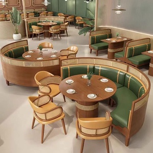 Nhà Máy Bán Buôn Cổ Điển Da Mây Bằng Gỗ Cong Đồ Nội Thất Phòng Khách Nhà Hàng Gian Hàng Bàn Ăn Đặt Với 4 6 8 Ghế - Product Image 4