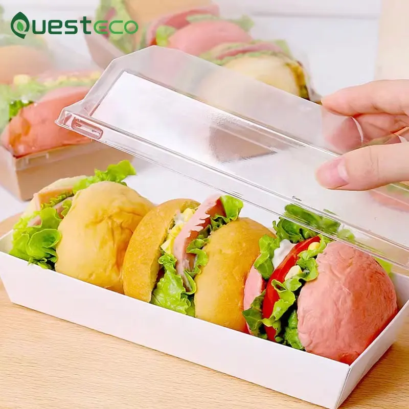 disposable fast food takeaway korean hot dog egg drop sandwich cardboard packaging boxes for a sandwich inside a restaurant