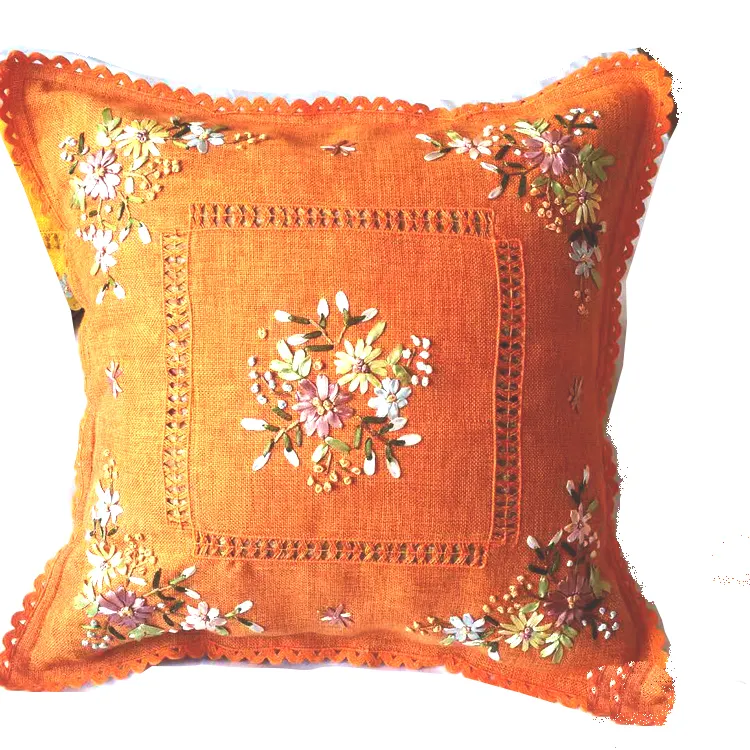 50x50cm taille différente coloré ruban de soie broderie housse de coussin pour la maison décor housse de coussin canapé taie d'oreiller