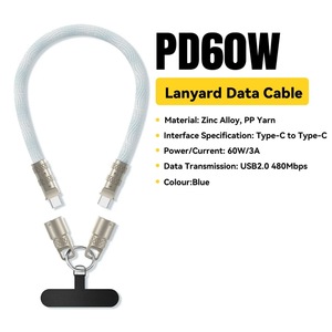 <strong>2</strong> <strong>in</strong> <strong>1</strong> 60W Fast Charger Cable Braided Wrist Lanyard with 3A USB Charging Pure Copper Mobile Phone Carrying USB C Type-C Lighting - Product Image 6