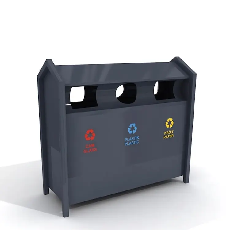 OEM-contenedor de basura de acero inoxidable redondo, 3 compartimentos de Metal, con tapa