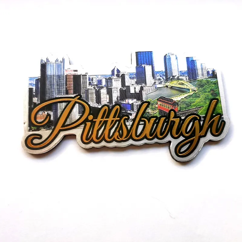 City Photo Foil Refrigerador Imán Colorido Pittsburgh edificios Recuerdo magnético Imán de nevera