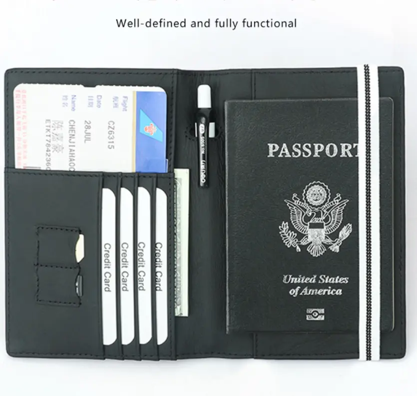 RFID blocco della carta copertina del passaporto portafoglio di viaggio titolare del passaporto in pelle
