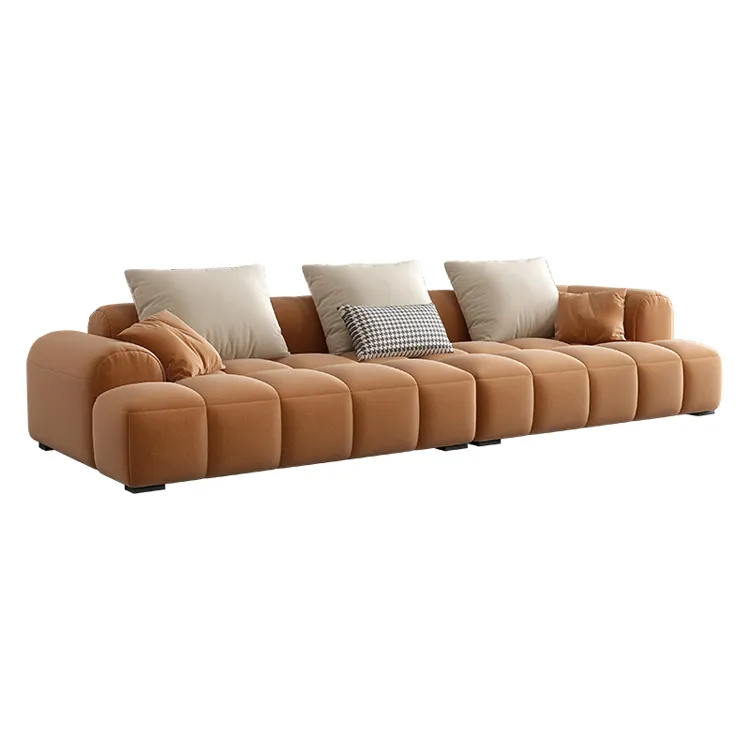 Home Modern Velvet Fabric Love Seat Three Seat Living Room Sofas Puff Soft I Shaped Sofa CEFS018