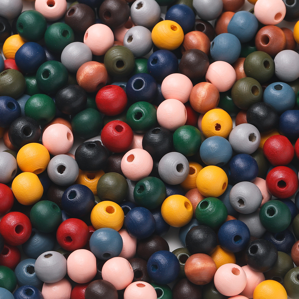 Perles de couleurs mélangées en bois de hêtre de 10 mm - couleurs foncées mélangées, 50 perles