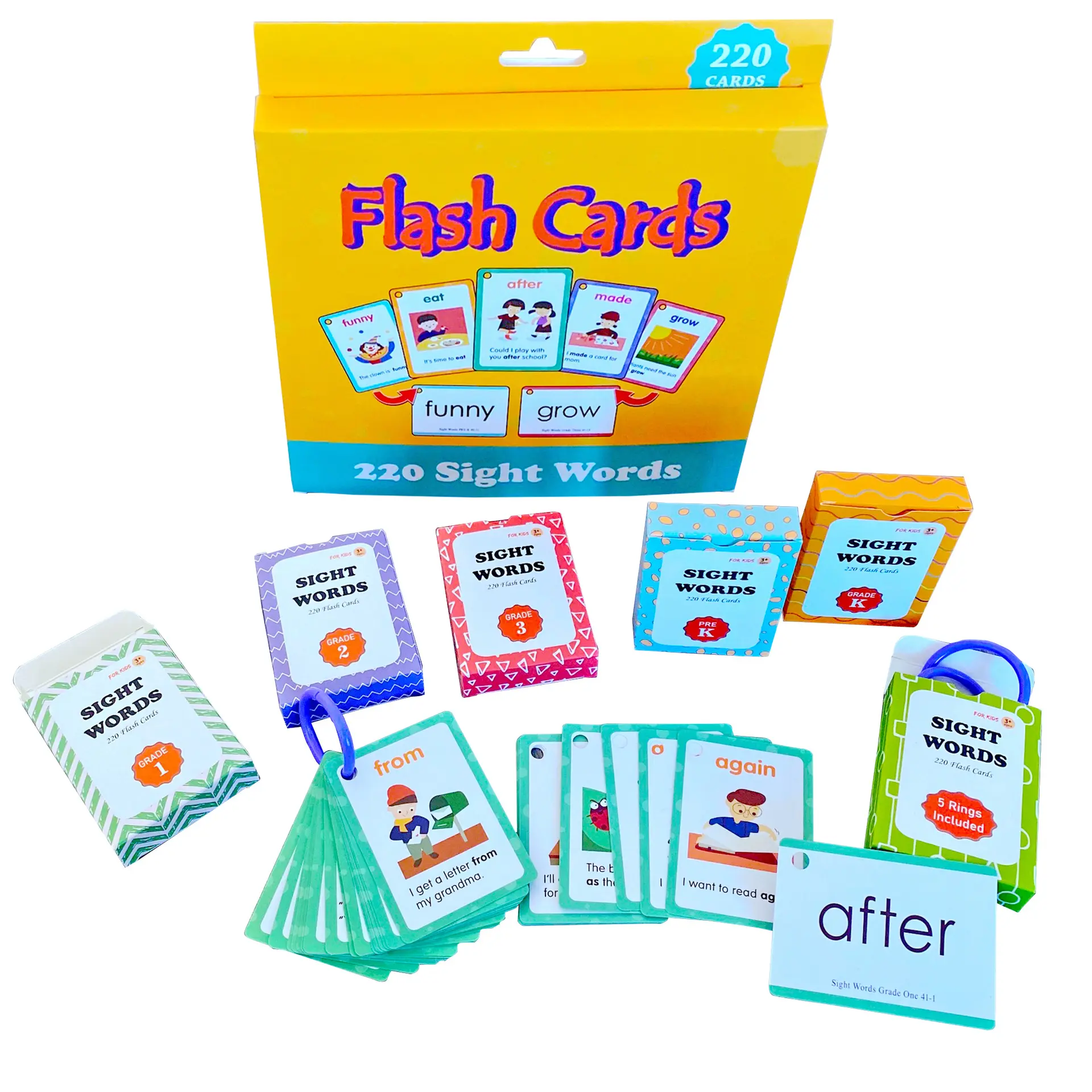 Impressão personalizada 220 palavras de visão cartão flash montessori vocabulário aprendizagem do bebê colorido flash cartões