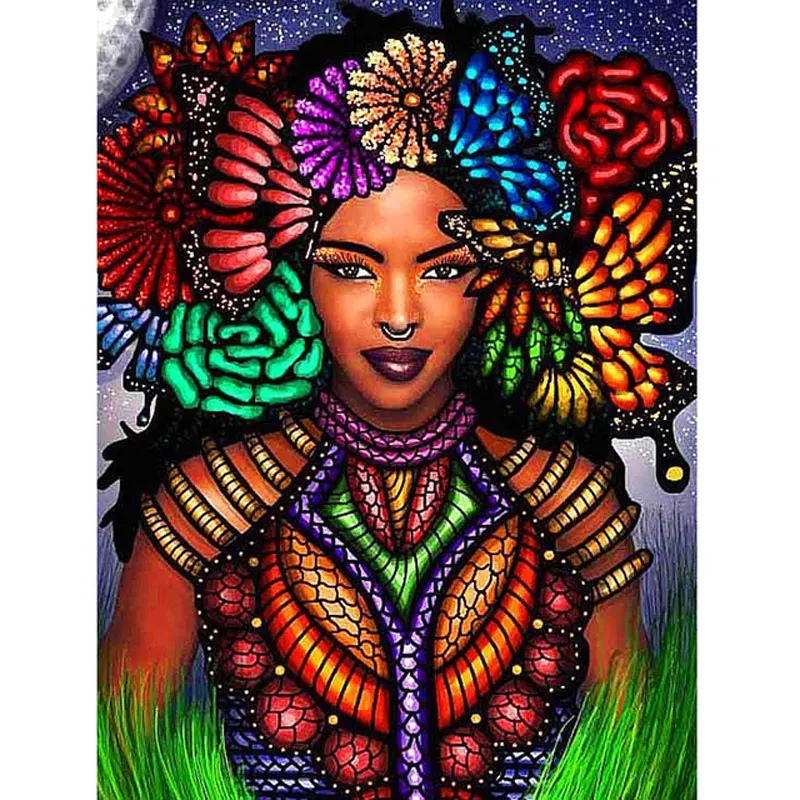 Grosir 5d Diy lukisan berlian persegi penuh bulat dicat Afrika wanita berlian bordir lukisan dekorasi seni dinding
