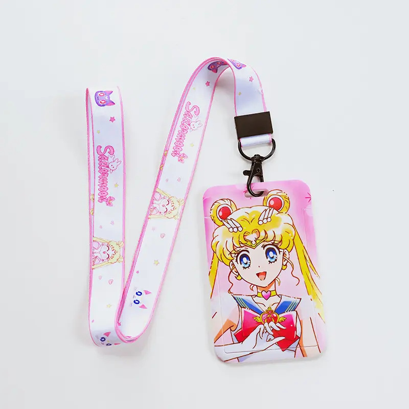 Penjualan Panas Kartun Kawaii Sailor Moon ID Lencana Pemegang Kartu dengan Lanyard ABS Penutup Geser Casing Plastik Pemegang Lencana untuk Hadiah
