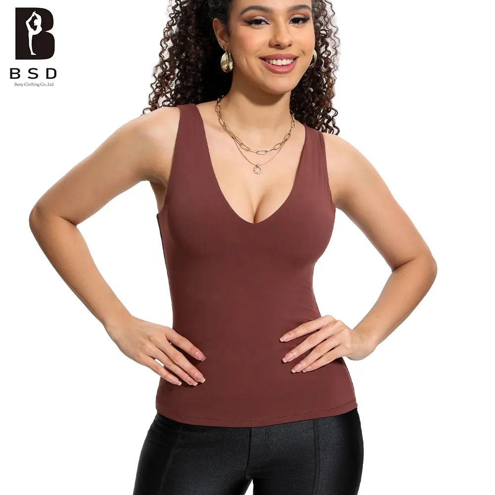 Tops sin mangas para mujer, cuello en V profundo, doble capa, entrenamiento, Fitness, informal, básico, Crop Tops