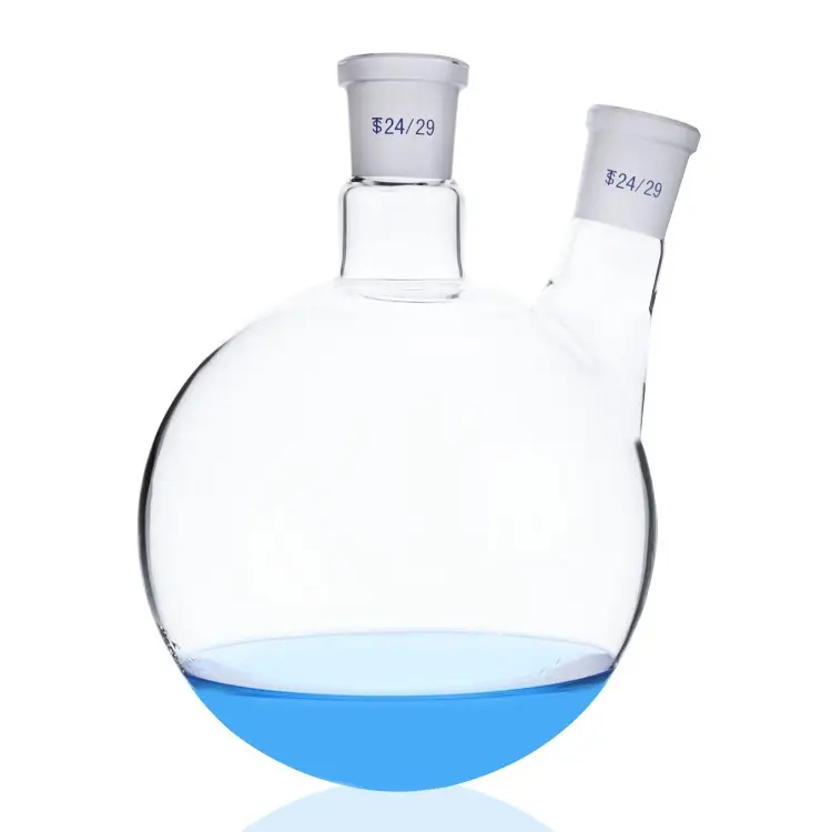 Botella de vidrio de fondo redondo para laboratorio, recipiente de vidrio de 3,3 Ml, 2L, calentador, dos Cuello, 5000, 24/40, fabricante Boro 29/32