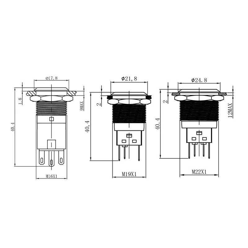 Interruttore di arresto dell'avviamento del motore SPDT pulsante illuminato in metallo mantenuto 16 19 22 Mm IP67 5A Pin pulsante di alimentazione del terminale