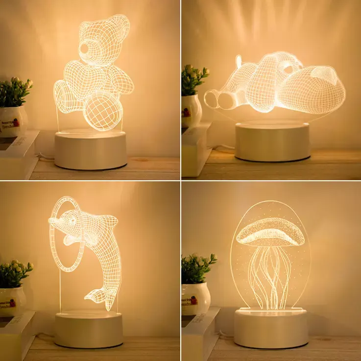 Nouveau Led personnalisé Photo créative 3d llusion Anime lamparas acrylique Table lampes de bureau Base noël enfant décor à la maison veilleuses