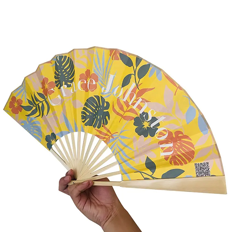Abanico de mano de bambú con logotipo de arte, personalizado, colorido, OEM, para promoción