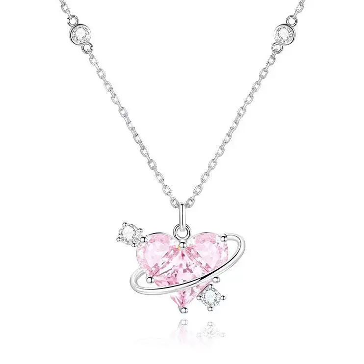 DAIHE 2023 nouvelle mode Fine planète amour doux rose diamant alliage collier pour les femmes