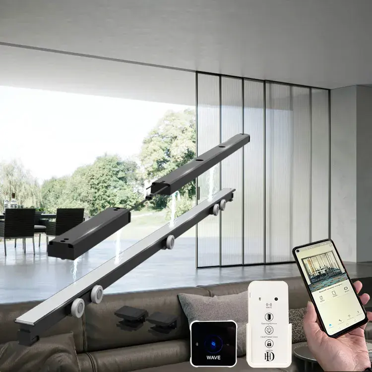 Smart No Belt Sensor App Wifi Système de porte coulissante en verre automatique avec film intelligent commutable