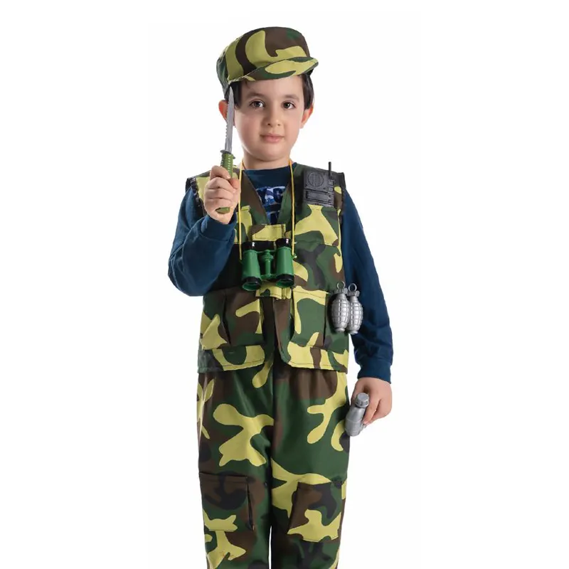 Seragam Tentara Kamuflase Set Permainan Militer dan Alat untuk Mainan Peran Anak-anak