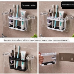 Avrupa tarzı banyo diş fırçası tutucu Minimalist yıkama fincan diş macunu diş fırçası saklama raf emme duvar banyo depolama