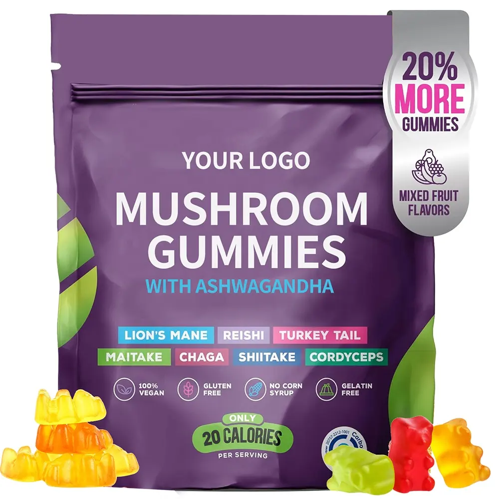 OEM/ODM Vegan Potent Complex Mushroom Gummies: 10 Blend Mushroom para hombres LIONS MANE REISHI CHAGA Cordyceps